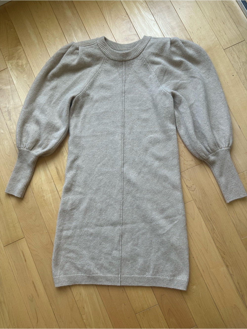 Ba&sh Puff-Sleeve Wool Dress in Light Beige